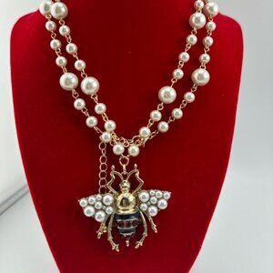 Anthropologie Pearl Bee Elegant Long Gold Necklace